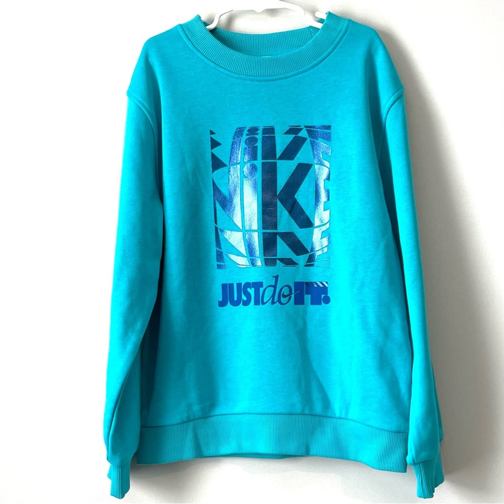 NEW Nike Just Do It Boys Girls Fleece Sweatshirt Long Sleeve Shirt Top Blue Sz M